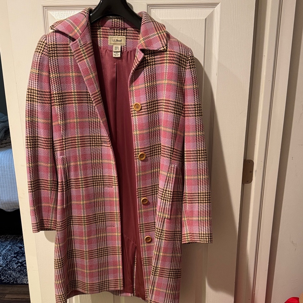L.L. Bean Women's Pink and Brown Plaid Trench Coat